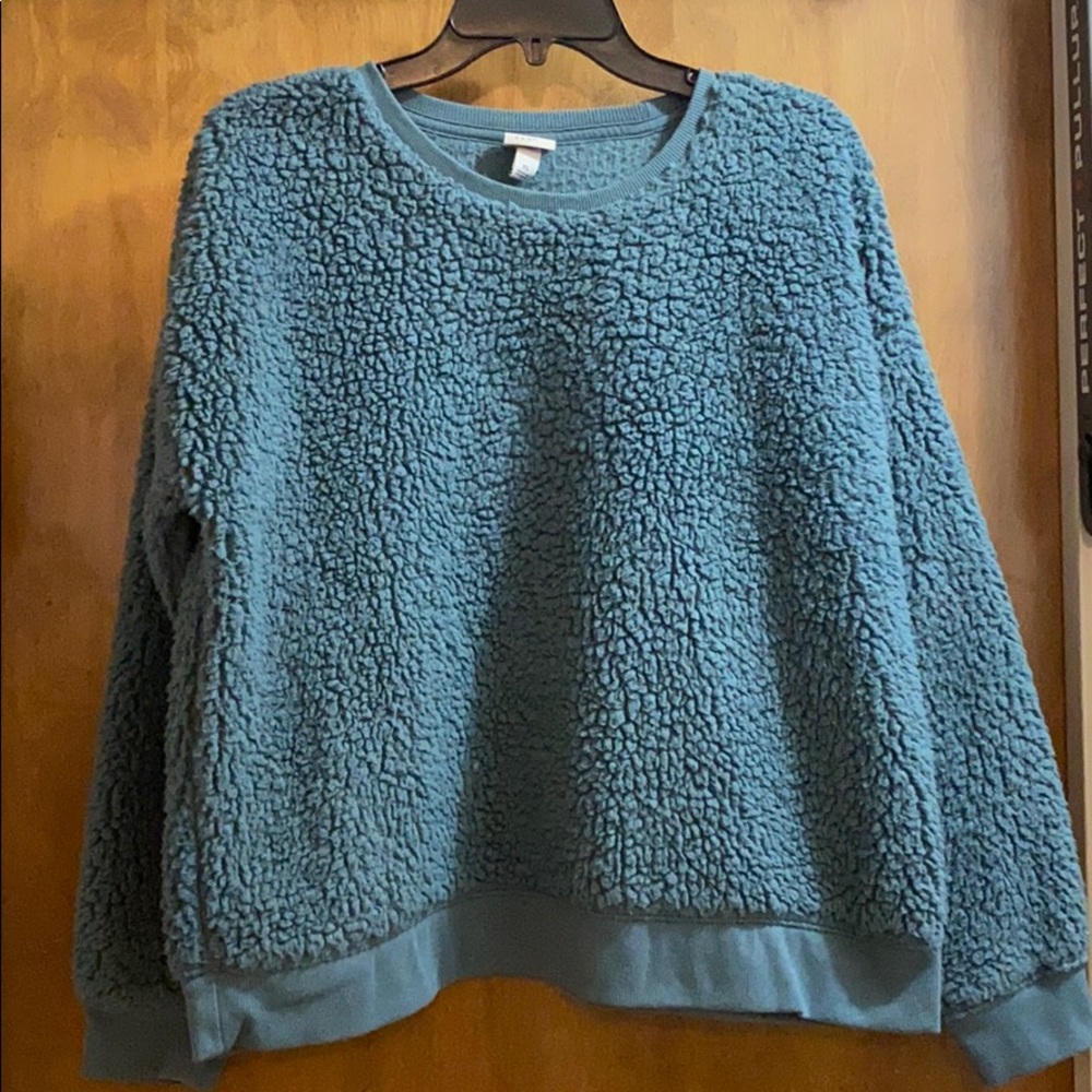 Fuzzy teal sweater
